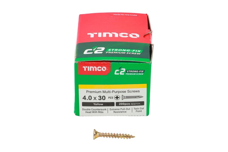 4.0 x 30MM C2 WOODSCREW (PZ2) (COUNTERSUNK) (YELLOWZINC)