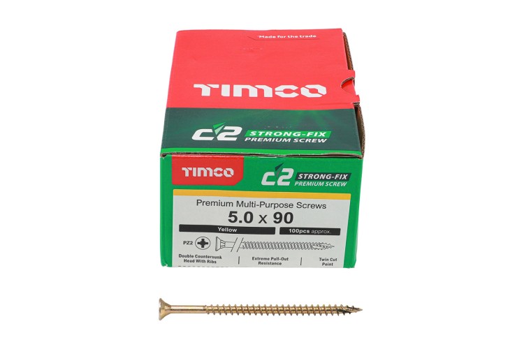 5.0 X 90MM C2 WOODSCREW (PZ2) (COUNTERSUNK) (YELLOWZINC)