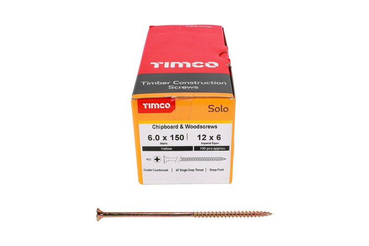 6.0MM X 150MM SOLO WOOD SCREW (YELLOW ZINC) (100 PK)