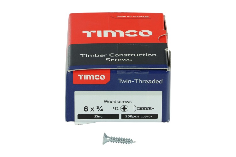 6 X 3/4 WOOD SCREW (ZINC) (TWIN THREADED) (PZ2) (200PK)