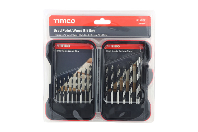 WOOD BRAD POINT DRILL SET (HSS) (15 PCS)